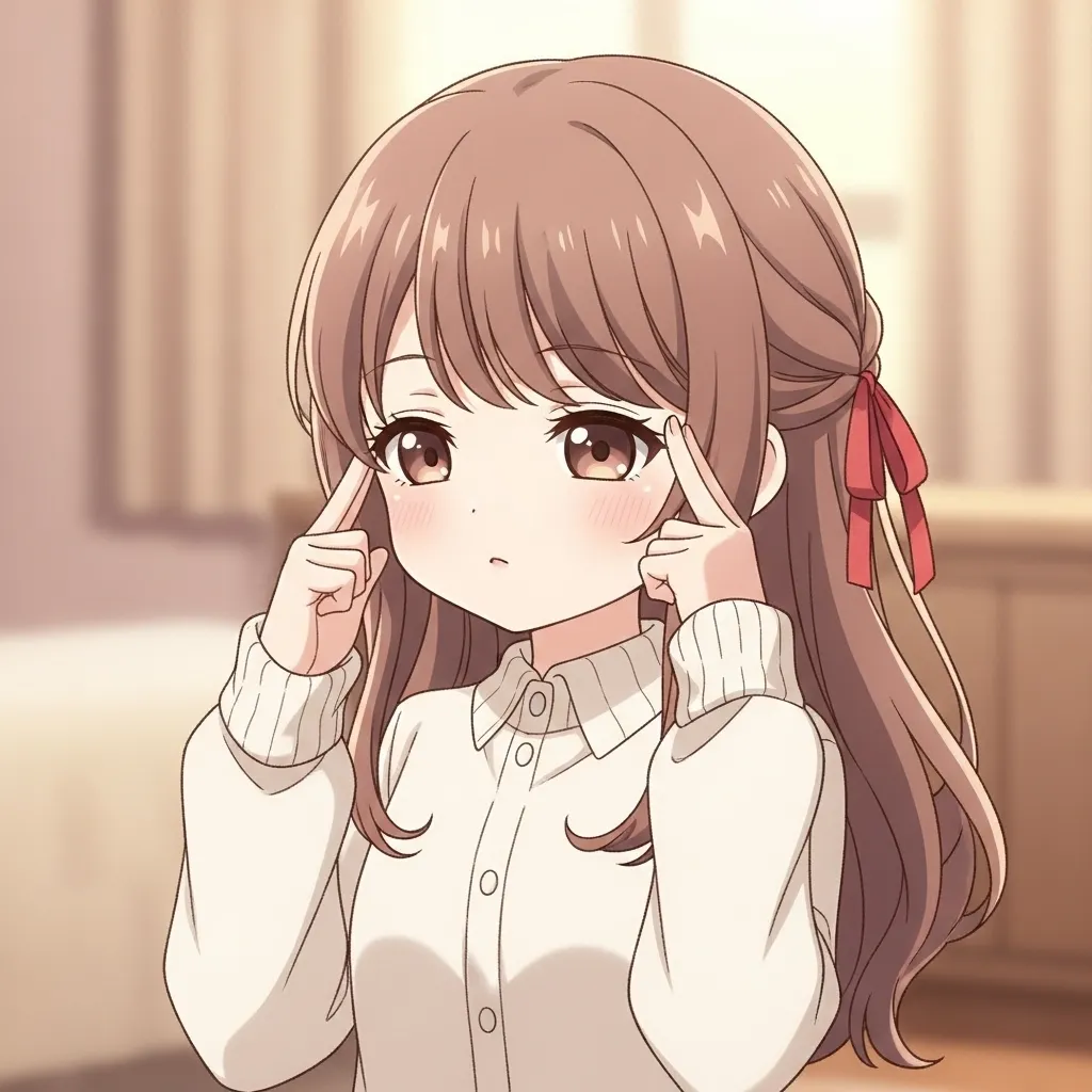 こめかみを軽く押さえながら深呼吸している女性のイラスト