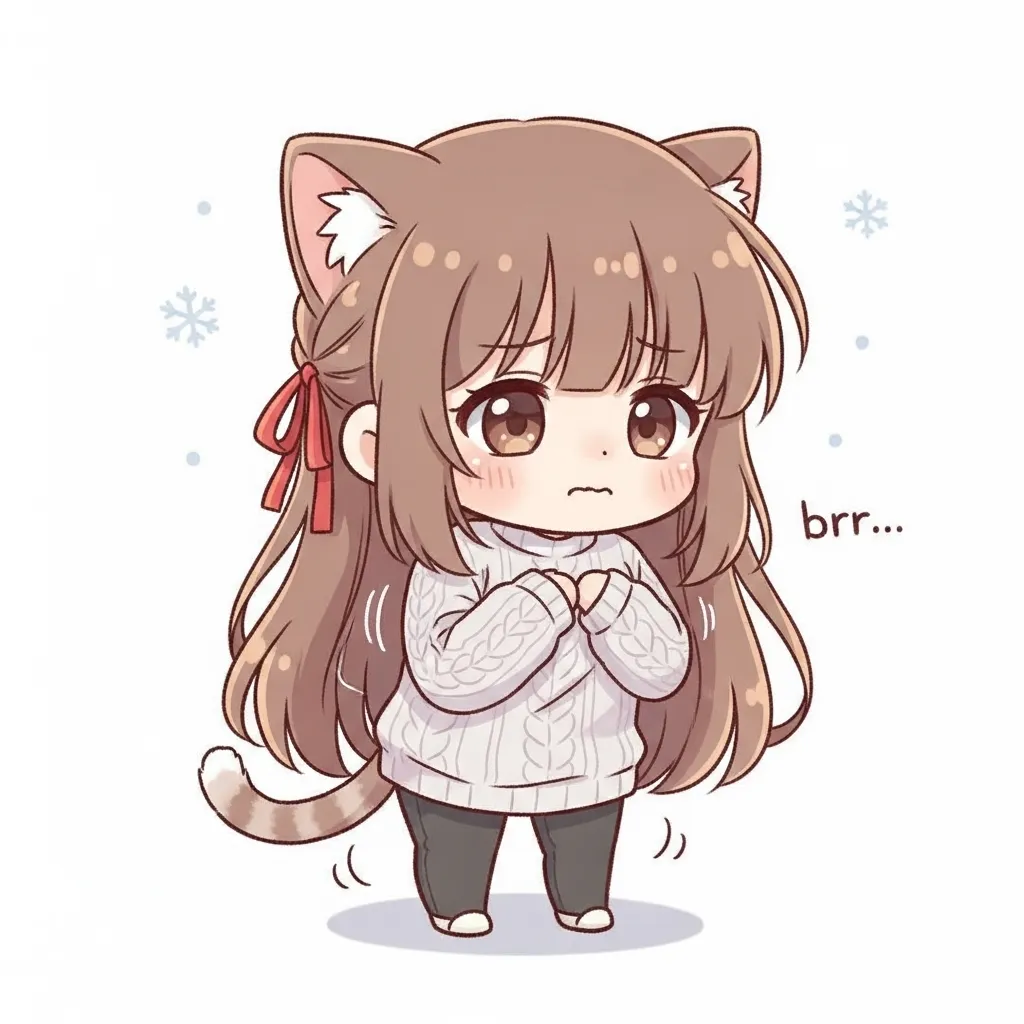 寒さで肩をすくめて猫背になっている女性のイラスト