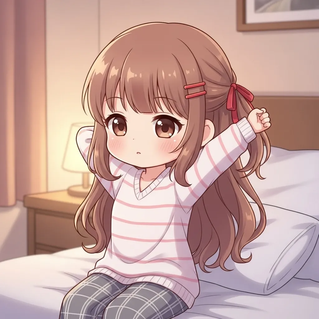 眠る時間を少し早めて布団に入る女性のイラスト