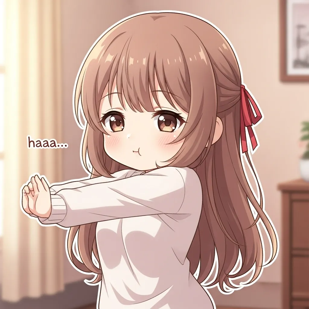 胸の前で手を組んで前に伸ばすストレッチをしている女性のイラスト