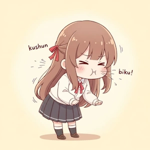 大きなくしゃみをしている女性のイラスト