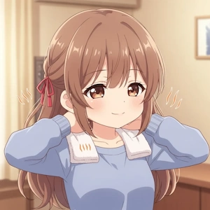 ホットタオルで首から肩を温めるイラスト｜女性専門 頭痛整体 Heart＋小田原院