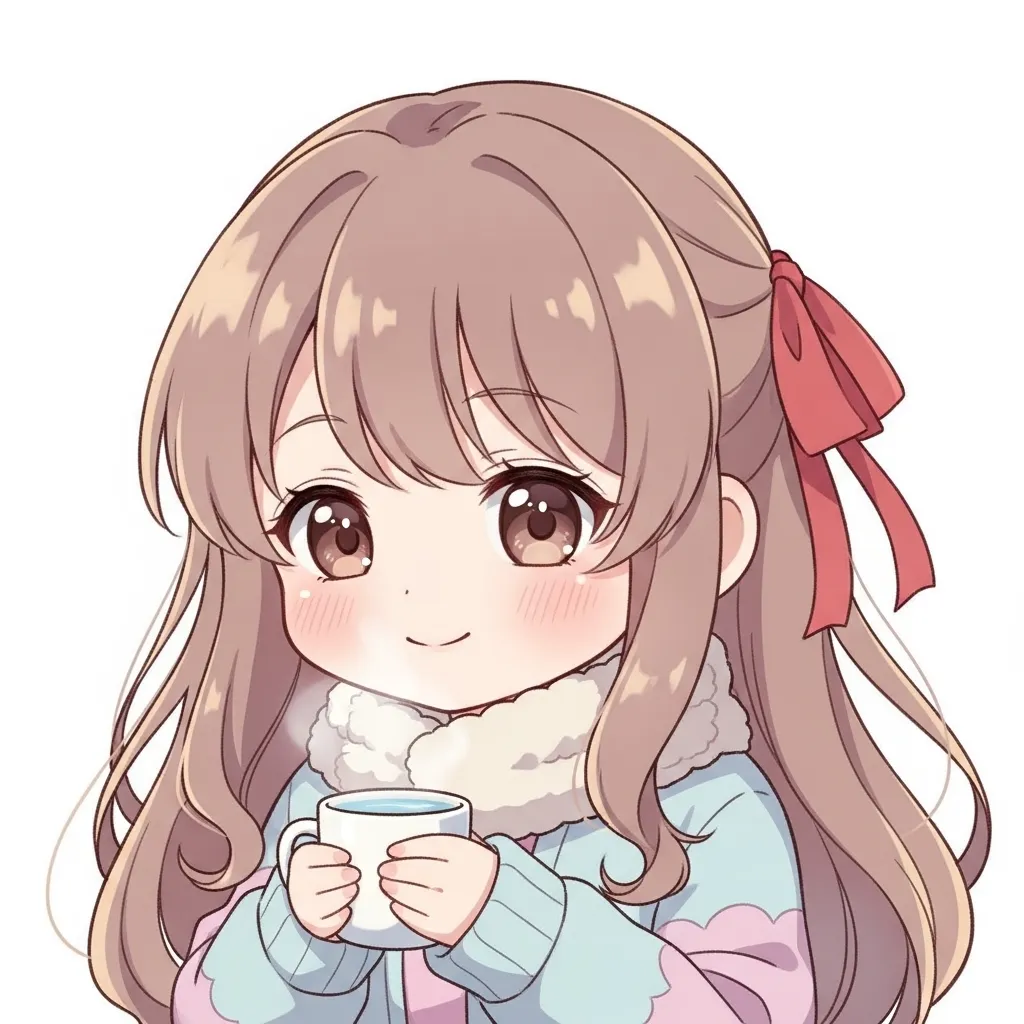 温かい飲み物で水分補給をしているイラスト