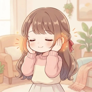 両手で耳を覆い30秒ほど温める女性のイラスト