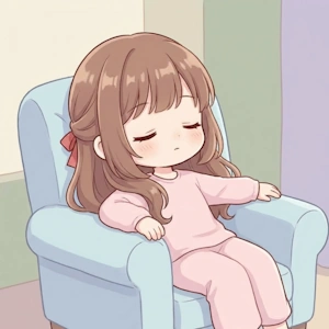 静かな場所で椅子にもたれ、目を閉じて力を抜く女性のイラスト