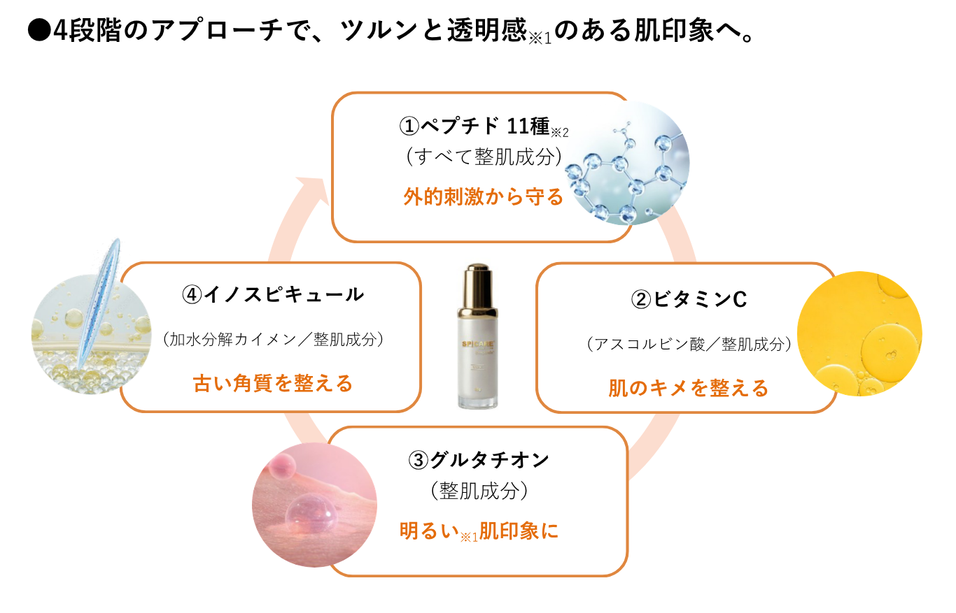V3 VSPICのビタミンCを含む美容成分が肌へアプローチする仕組みを示した図