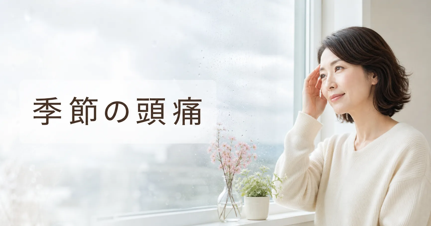 天気や気圧の変化による季節の頭痛を感じる女性
