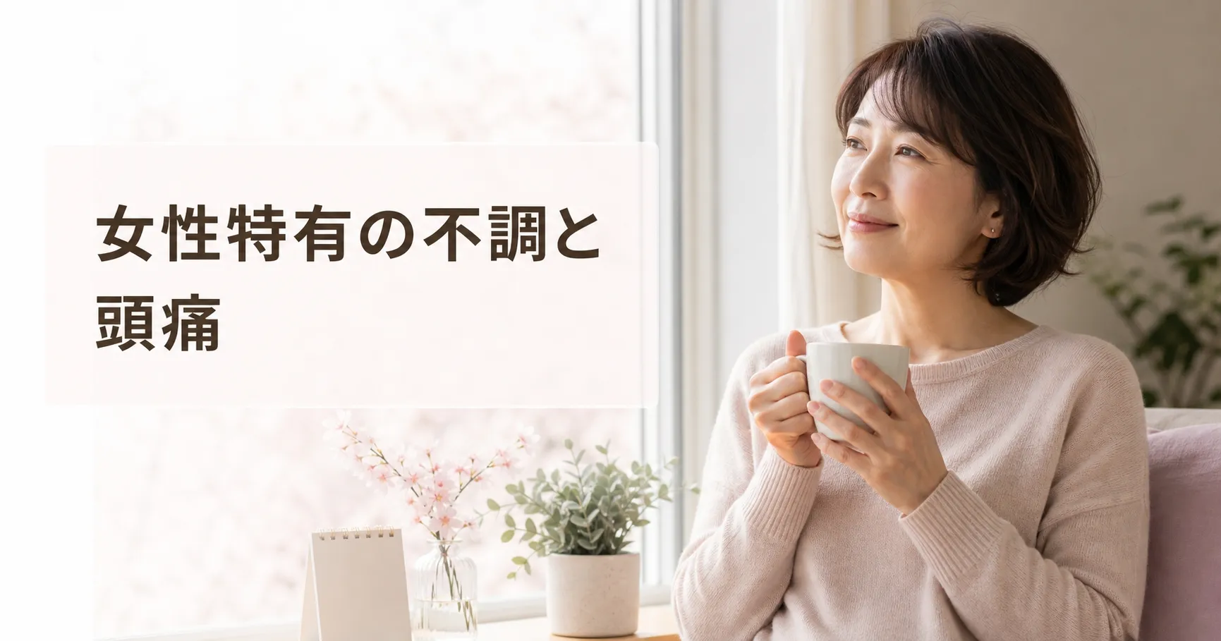 女性特有の身体の変化や頭痛に悩み休息する女性